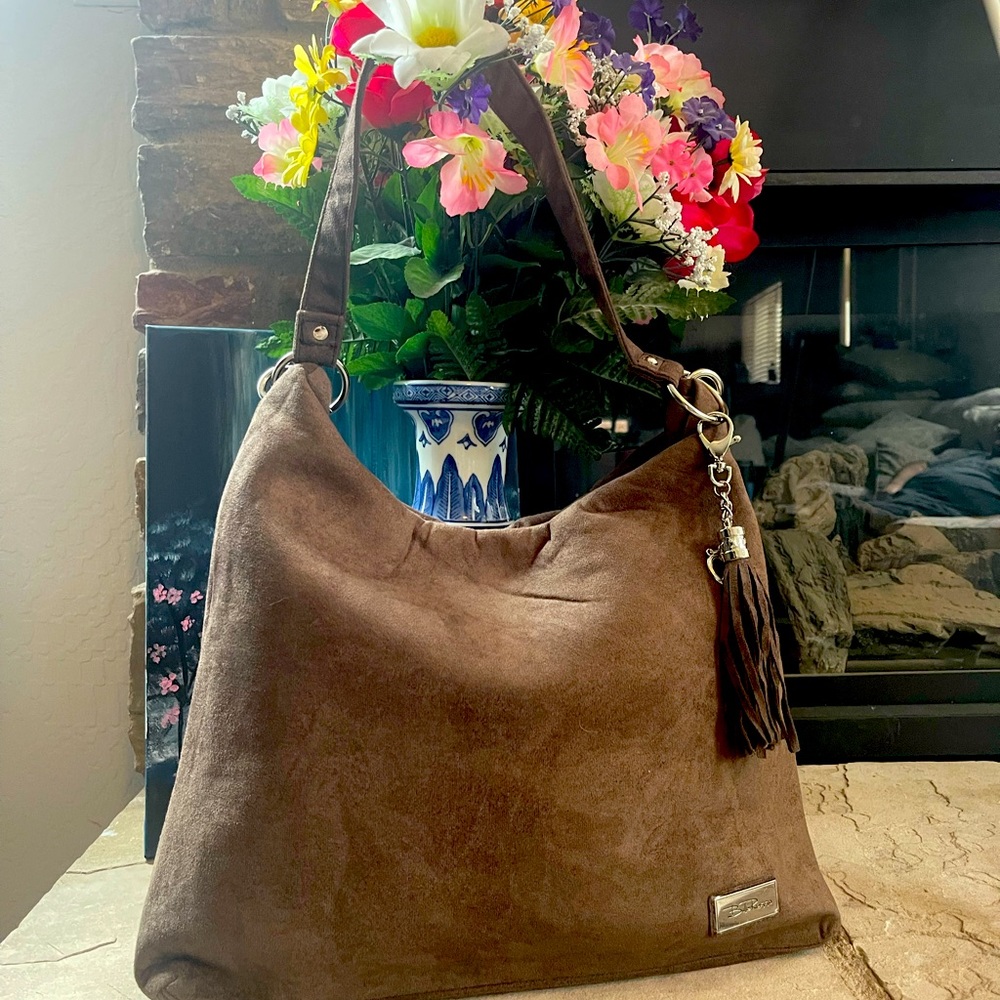 Bella Russo brown suede like material handbag